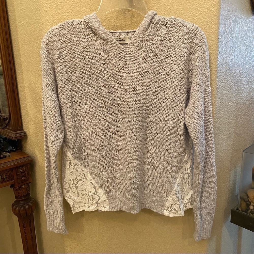 ABERCROMBIE Kids Light Gray Knit Lace Hoodie Sweater Size 15/16